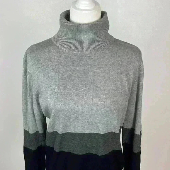 Calvin Klein Grey & Black Striped Turtleneck Size Large - Picture 2 of 9
